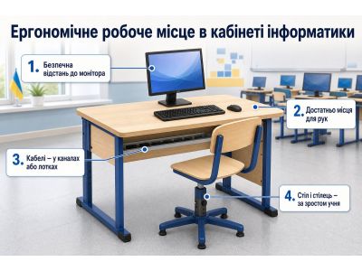 Кабінет інформатики: меблі та ергономіка робочих місць Кабінет інформатики: меблі та ергономіка робочих місць