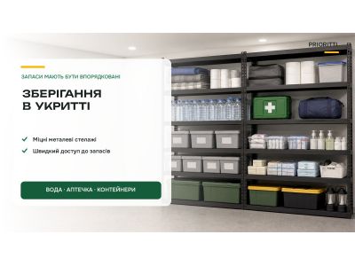 Зберігання в укритті: стелажі й шафи для запасів Зберігання в укритті: стелажі й шафи для запасів