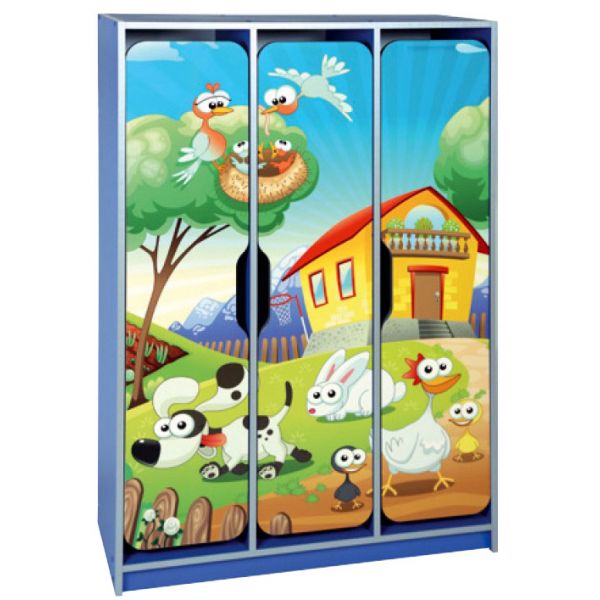 Children's wardrobe 3-seater with curly doors with photo printing "Farm" (30323_F)