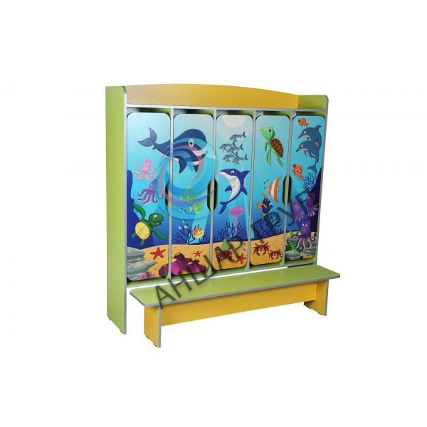 5-seater children's wardrobe for a changing room with a bench with a photo print "Underwater World" (35607_PS)