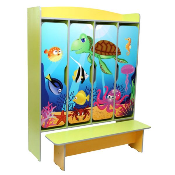 4-seater children's wardrobe for changing rooms with a bench with a photo print "Underwater World" (36031_PS)