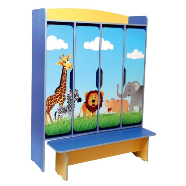 4-seater children's wardrobe for changing rooms with a bench with a photo print "Savannah" (36031_С)