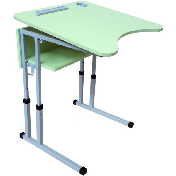 Student table single with height adjustment with adjustment of the angle of inclination of the table 0-7-16°, colored top