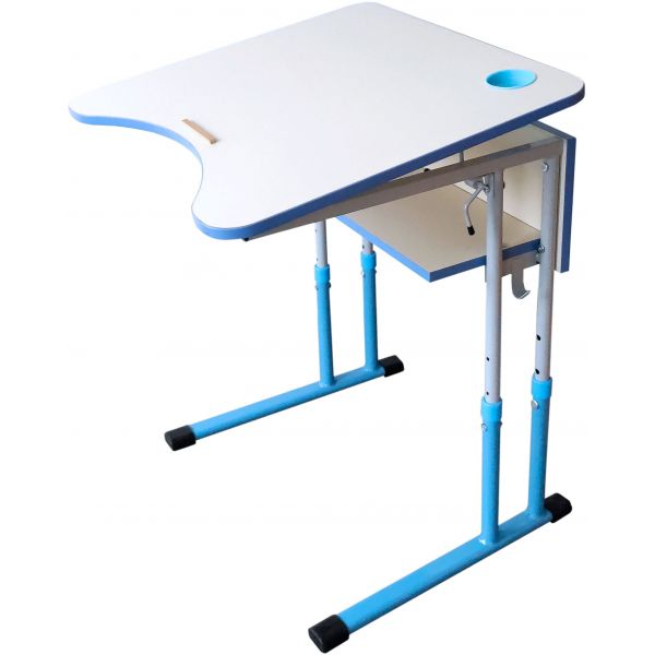 Pupils' table single with height adjustment with tabletop tilt angle adjustment 0-7-16 °, white top