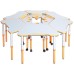 Mobile table with adjustable height and tilt of the table top, with a shelf