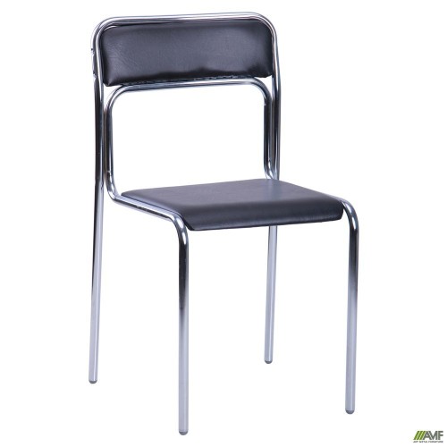Askona chair, chrome frame, black PVC