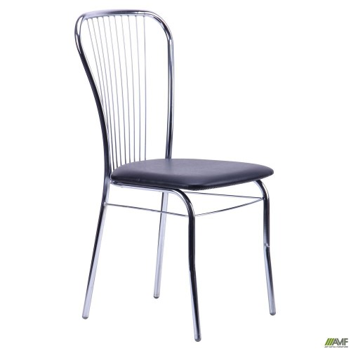 Caesar chair, chrome frame, black faux leather