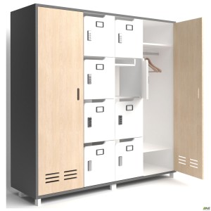 Шафа LOCKER (1850х550х1827) Антрацит / Фанера / Білий супермат / Опора Сигма чорний графiт