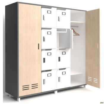 Шафа LOCKER (1850х550х1827) Антрацит / Фанера / Білий супермат / Опора Сигма чорний графiт