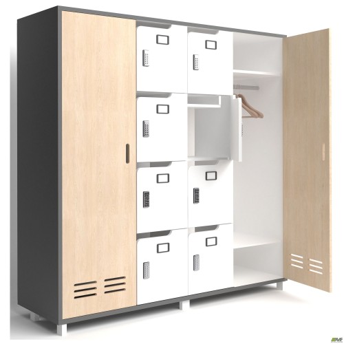 Шафа LOCKER (1850х550х1827) Антрацит / Фанера / Білий супермат / Опора Сигма чорний графiт
