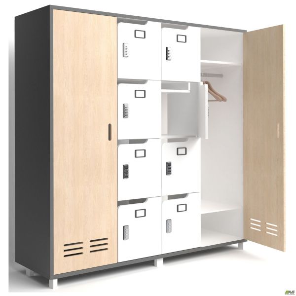 Шафа LOCKER (1850х550х1827) Антрацит / Фанера / Білий супермат / Опора Сигма чорний графiт