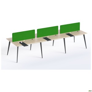 6-person workstation with pedestals (3600x1150x750) Plywood / Black pedestal / Black frame / Green partition 6-person workstation with pedestals (3600x1150x750) Plywood / Black pedestal / Black frame / Green partition