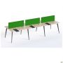 6-person workstation with pedestals (3600x1150x750) Plywood / Black pedestal / Black frame / Green partition