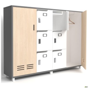 Шафа LOCKER (1850х420х1400) Антрацит / Фанера / Білий супермат / Опора Сигма чорний графiт