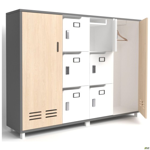 Шафа LOCKER (1850х420х1400) Антрацит / Фанера / Білий супермат / Опора Сигма чорний графiт