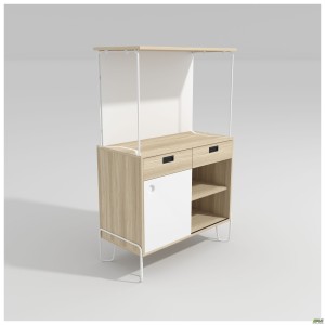 Coffee station Co-working (960х450х1497), Блеквуд Ячмінний / Білий супермат / Каркас білий беж
