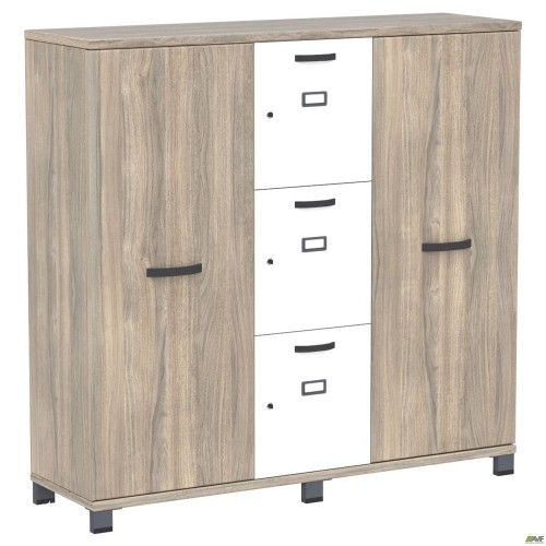 Locker cabinet SIG-606 (1450x420x1400mm) Black graphite/Smoked Liberty Elm/White