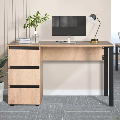 Стол компьютерный Pluto ST L (1380х600х750Н) Дуб Эндгрейн/Черный графит