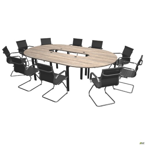 Conference table 3087x1900x750H Set 3, Smoky Liberty Elm/Black Graphite