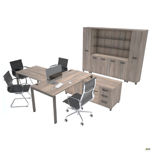Executive desk set 11, Smoky Liberty Elm, black graphite