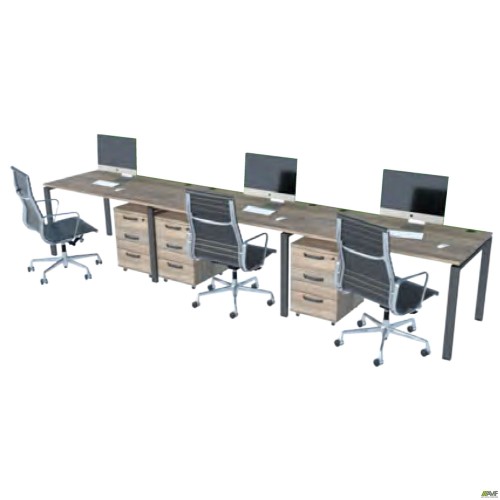 Manager desk set for 3 workstations, Set 16, Smoky Liberty Elm / Black Graphite