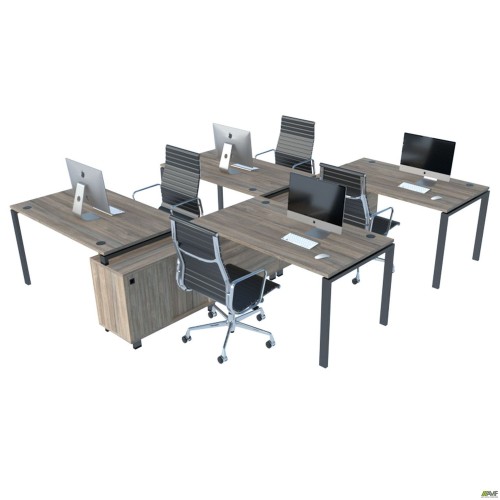 Manager desk set for 4 workstations, Set 17, Smoky Liberty Elm / Black Graphite