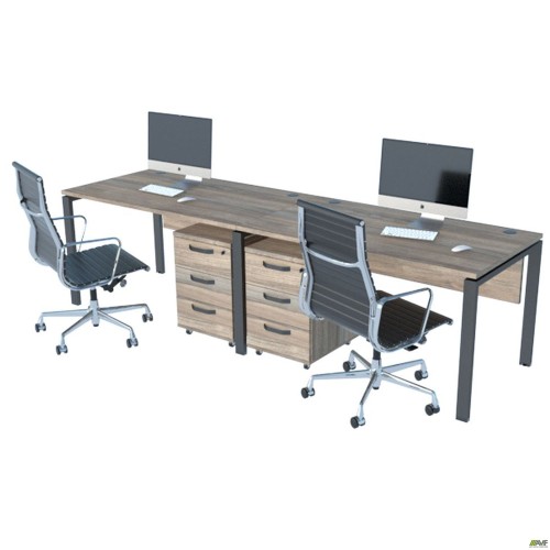 Manager desk set for 2 workstations, Set 20, Smoky Liberty elm/Black graphite
