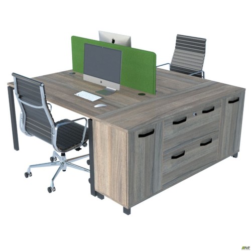 Manager desk set for 2 workstations, Set 21, Smoky Liberty elm/Black graphite