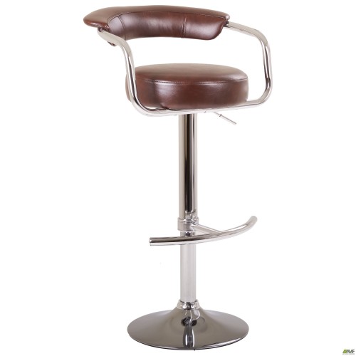 Marquis hocker bar stool, chrome, Madras dk brown, T-shaped footrest