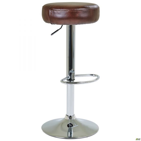 Rondo hocker bar stool, chrome, Madras dk brown, C-shaped footrest