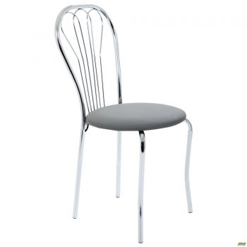 Vanessa chair, chrome frame, grey faux leather