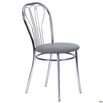 Veles chair, chrome frame, grey faux-leather seat