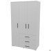 City-903L wardrobe, three doors, 3 drawers (1120x500x1930H) White, left-hand layout