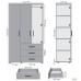 City-903L wardrobe, three doors, 3 drawers (1120x500x1930H) White, left-hand layout