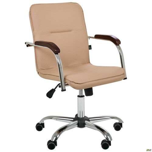 Samba-RC chrome/walnut chair, beige faux leather, no piping