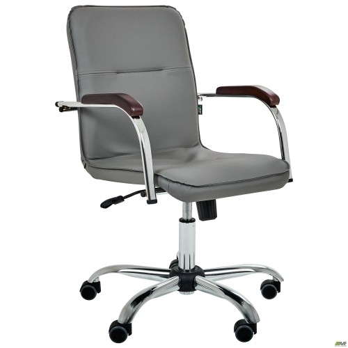 Samba-RC chrome/walnut chair, grey faux leather, no piping