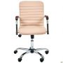 Rumba-RC chair, chrome, walnut-tone armrests, beige faux leather