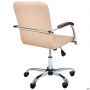 Rumba-RC chair, chrome, walnut-tone armrests, beige faux leather