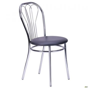 Veles chair, chrome frame, black faux-leather seat