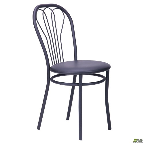 Veles chair, black frame, black faux-leather seat