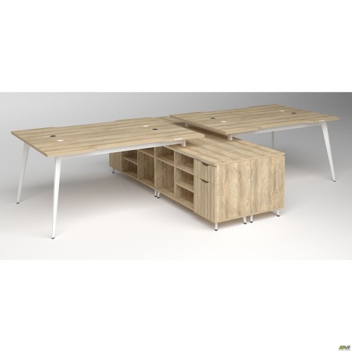 Delta DL-109 Workstation (3580x2400x750mm) Blackwood Barley / White Frame / White-Beige Legs