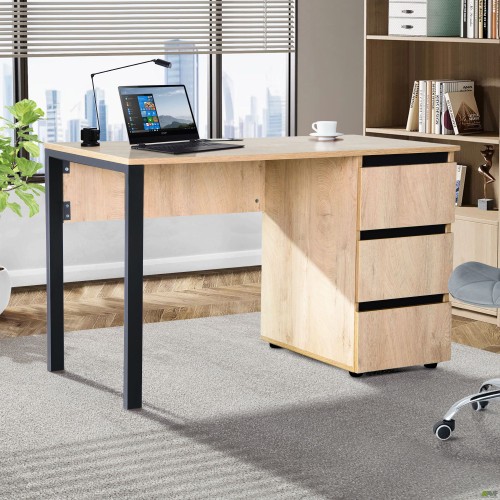 Стіл комп'ютерний Pluto ST R (1200х600х750Н) Дуб Ендгрейн/Чорний графiт