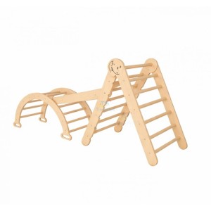 TIA-SPORT wooden Pikler play complex with rocking arch and 2 slides