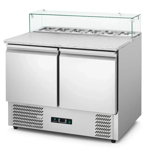 Саладета Hurakan HKN-GXSD2GN-GC 2-дверна з гранітною поверхнею і склом