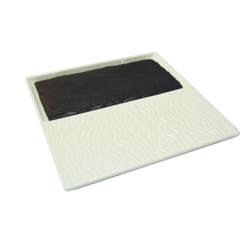 Тарілка на 2 відділення з каменем прямокутним F2614-12 + F2793-11 Delux Alt Porcelain