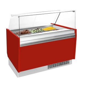 GGM Gastro LIAM ESTI12R Ice Cream Display Freezer, Red, Curved Glass