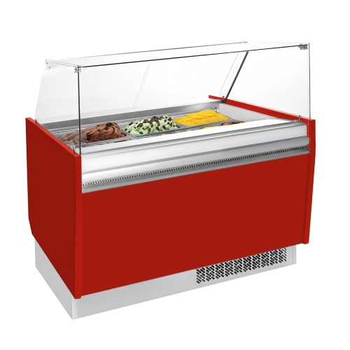 GGM Gastro LIAM ESTI12R Ice Cream Display Freezer, Red, Curved Glass