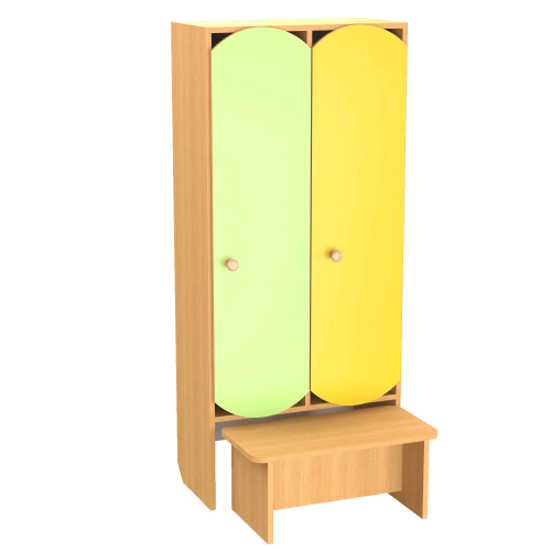 Sectional Cabinet for the Dressing Room with a Bench Lime / Orange / Yellow