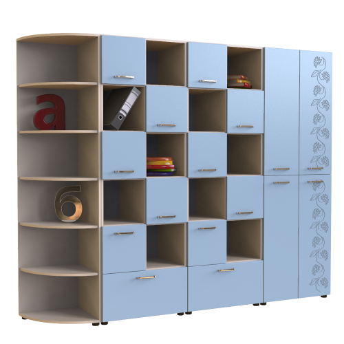 Wall Unit for Ukrainian Language Classroom Vanilla, Blue