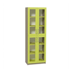 4-Door Cabinet with Glass Doors and Coloured Shelves